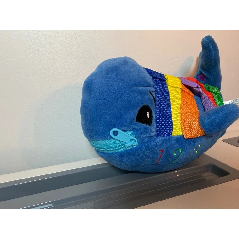 Buckle Toys Blu Whale Kids OS Sensory Plush Learning Toy Rainbow Buckles Blue
